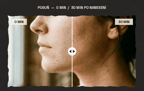 Pleť 0 minút a 30 minút po nanesení séra